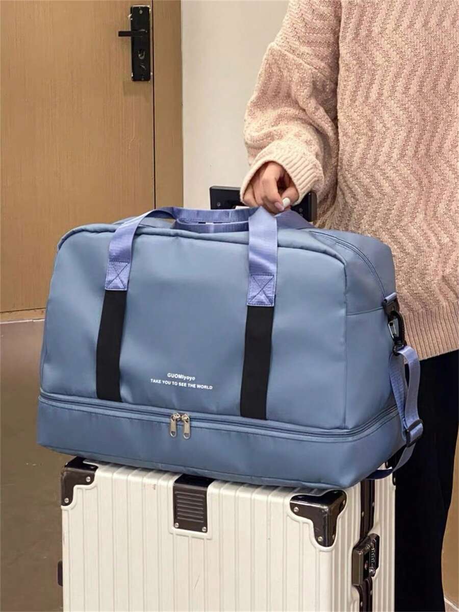 Baila Morena Sports Trunk Bag Nylon Water Resistant Large Capacity Hand Bag Shoulder Bag Adjustable Crossbody Strap Sneaker Bag Waterproof Pocket - 霧霾藍 - 查看 1