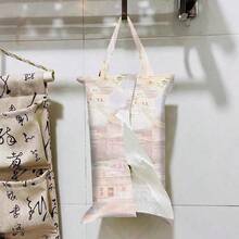 1 pieza/2 piezas/4 piezas Soporte para toallas de papel con ilustración soñadora impresa - Caja de pañuelos de tela de poliéster rectangular con cuerda colgante, adecuada para sala de estar, dormitorio, baño y coche, accesorio de decoración del hogar de moda, patrón elegante, estructura duradera, almacenamiento funcional - Multicolor - Ver 2