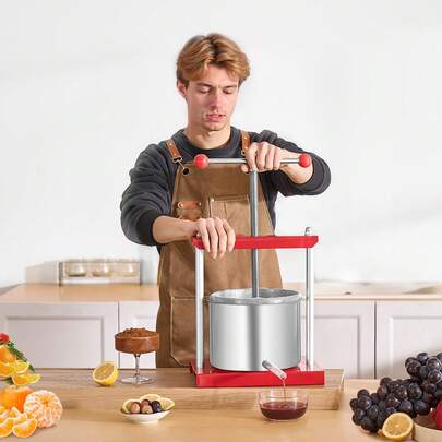 1.6 Gal Or 6L Fruit Wine Press, 2 Stainless Steel Barrels, Manual Juice Maker, Cider Apple Grape Tincture Honey Olive Oil Making Press With T-Handle For Outdoor Kitchen Home