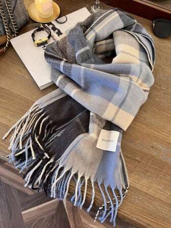 1 st dammode koreansk rutig halsduk, höst- och vintervarm modefranshalsduk för student, tjock lång halsduk för manliga parsjalar, för klänning till juldekoration