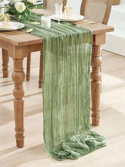 1pc Green Pleated Table Runner, Foldable Tablecloth, Decorative Tablecloth; It Is Suitable For Festivals, Birthdays, Weddings, Holiday Home Decor, And Party Room Table Decorations, As Well As Solid-Color Table Cover, Birthday Decorations, And Wedding Decorations