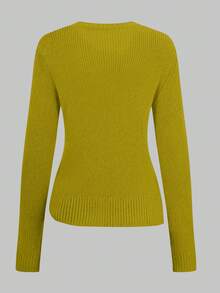 GLOURI Women's Sweater - Front Button Knit Top With Asymmetric Hem & Round Neck | Office To Weekend Pullover For Business Casual (Medium Stretch) - Mustard Yellow - View 3