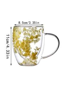 Customized Text & Petal Design High-Value Dual-Layer Glass Cup, Creative High Borosilicate Glass Cup,Chic Design