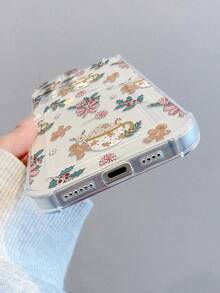 1pc Fashion Full-Screen Christmas Gingerbread Man, Bow, Lollipop Pattern Transparent TPU Shockproof Phone Case Compatible With Apple XS/XS Max/XR/11/12/13/14/14 Plus/15/15 Plus/16/16 Plus/7/8 Plus And Other Models