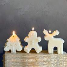 3 peças de rena de Natal, boneco de gengibre, molde de vela de árvore de Natal, faça você mesmo, molde de decoração de Natal para cera, gesso, resina epóxi, silicone