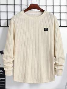 Autumn/Winter New Arrival Mature Casual Classic Wheat Ear Striped Textured Fitted Long Sleeve T-Shirt