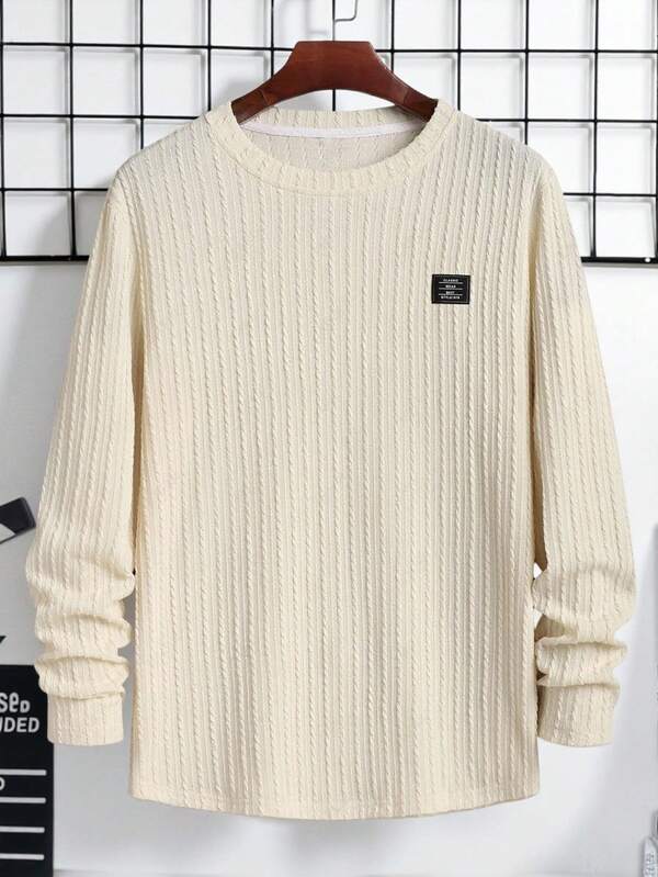 Autumn/Winter New Arrival Mature Casual Classic Wheat Ear Striped Textured Fitted Long Sleeve T-Shirt