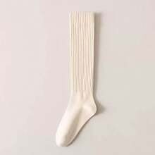 1/3/5 pares de meias femininas quentes e grossas até a panturrilha - ajuste fino, cor sólida com listras laterais, laváveis à máquina, perfeitas para botas de outono e inverno, design casual e estiloso, meias de inverno | Meias de ajuste fino | Textura