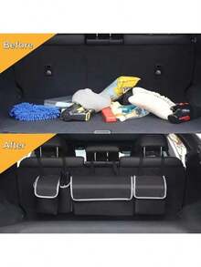 汽车整理器后备箱储物袋，带 4 个口袋多功能汽车后备箱整理器，后座储物袋，带 3 个可调节肩带