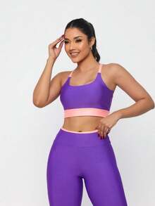 Premium Suplex Fitness Set With Pants And Non-Transparent Cup Top, Fitness Gym Clothing Kit, High Compression Leggings - 雙色丁香 - 查看 1