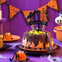 8pcs Halloween Cake Topper Acrylic Pumpkin Bat Ghost Decor Halloween Birthday Party Decor Supplies - Multicolor - View 4