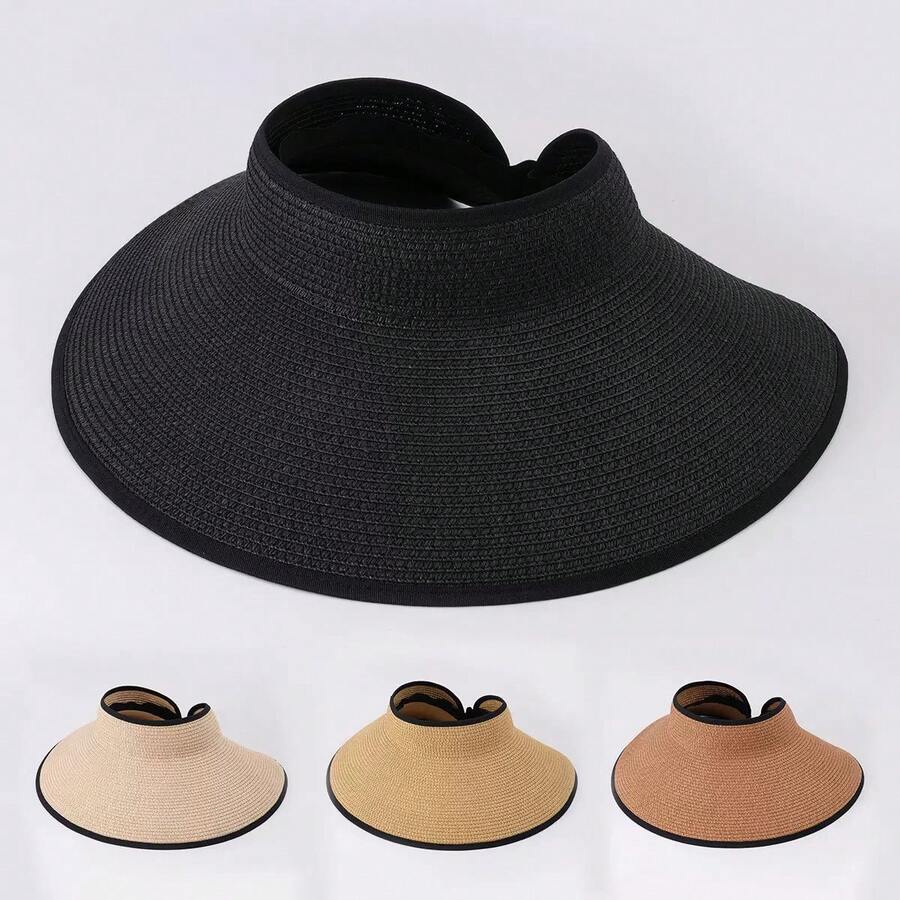 Women's Wide-Brim Sun Hat - Breathable Straw Weave Texture With Elastic Headband, Ideal For Running/Gardening/Beach Activities. Outdoor Sports Hat With Lightweight Hair-Protecting Design. Available In Black/Beige/Khaki/Brown.