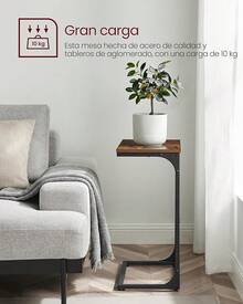 VASAGLE Mesa Auxiliar en Forma de C, Mesita de Noche, Marco de Metal, para Sala de Estar, Dormitorio, Marrón Rústico y Negro Tinta MLET353B01 - Marrón Rústico + Negro Tinta - Ver 12