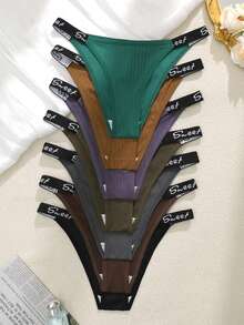 7pcs Women's Ribbed English Letter Waistband Bikini Panties