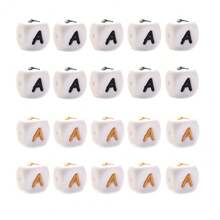 10pcs 12mm Simple Style White Base Black Letter + White Base Gold Letter Silicone Beads, DIY Jewelry Making Initial Letter Festival Gift Decorative Beads
