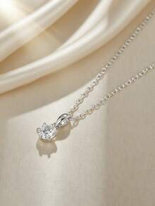1件925銀0.5ct 6爪圓形透明無色莫桑鑽石項鍊，適合婚禮新娘。 - 銀色 - 查看 5