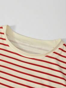 Women's Striped Round Neck Drop Shoulder Long Sleeve Casual Loose T-Shirt