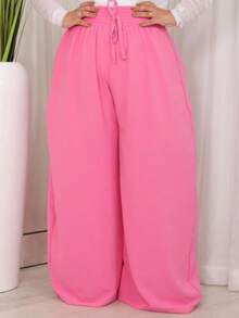 Women's Curvy And Plus Size Wide Leg Pants, Stylish And Super Fluid, Fits Up To Size 60 - Màu Hồng baby - Xem 2