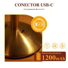 Luminária de Mesa 3 Tons Abajur Cristal Candeeiro Cabeceira LED Recarregável Decoração Sala Quarto - Dourado - Visão 6