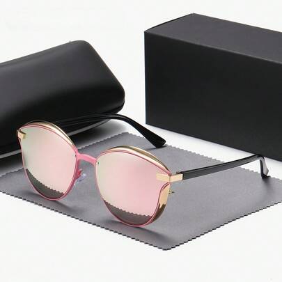 1 Pair Women's Mirror Metal Cat Eye Fashion Glasses, Elegant Retro Minimalist Polarized Fashion Glasses Suitable For Hiking, Cycling, Camping, Beach Vacation