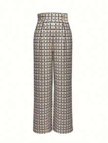 Houndstooth Thermal Lined Straight Leg Casual Pants, Autumn/Winter - Multicolor - View 4