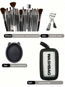 46件套化妆刷套装，混合化妆美容工具，化妆刷和粉扑套装包含：1个多功能防水拉链化妆包 + 25支化妆刷 + 4个化妆海绵 + 2个圆形粉扑 + 4个迷你化妆海绵 + 4个三角形粉扑 + 4个迷你心形气垫粉扑 + 1个睫毛夹 + 1个化妆刷清洁工具。基础化妆刷，快速上妆，适合初学者和专业化妆师。化妆刷套装，化妆刷套装，化妆刷套装，全套化妆工具，化妆刷套装，全套化妆工具，化妆刷套装，化妆刷套装，化妆礼盒套装