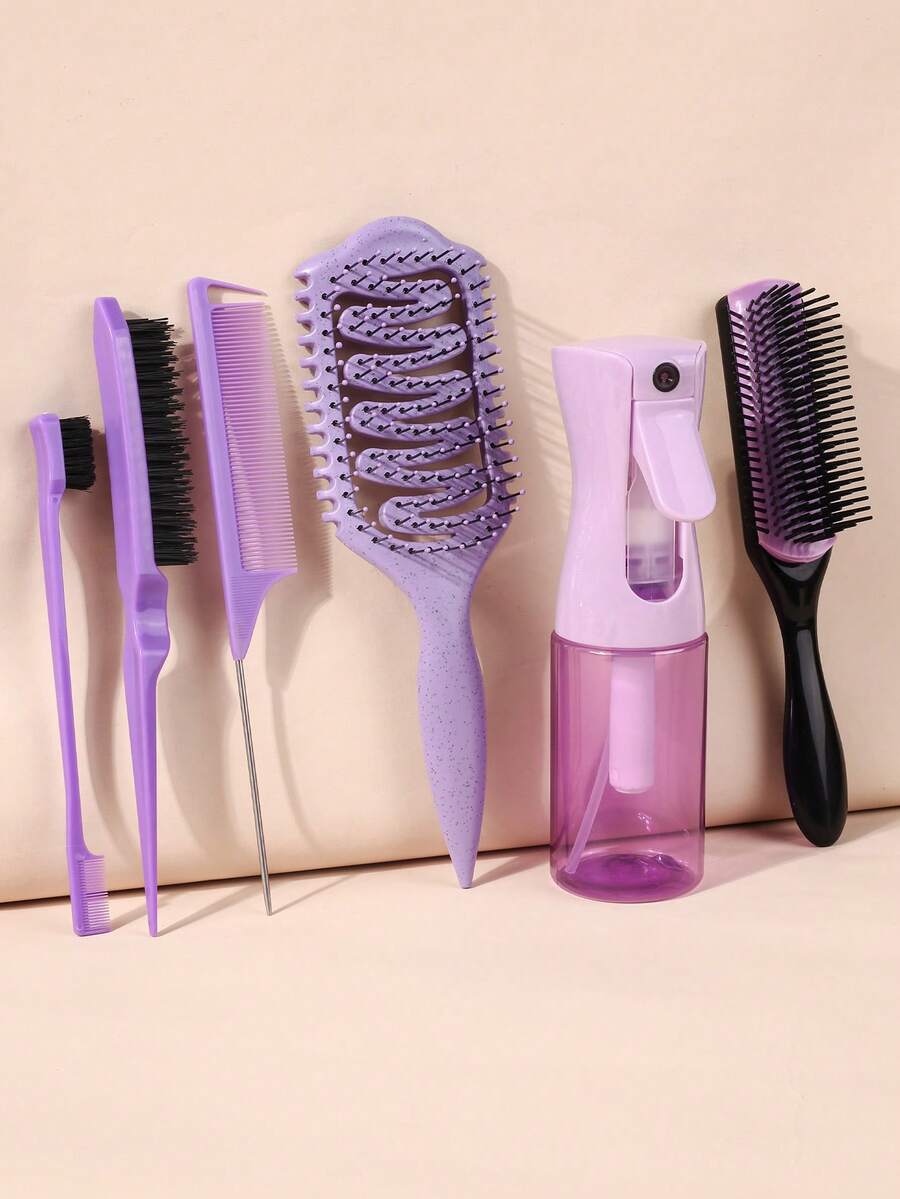 Bộ 2/5/6 lược tạo kiểu tóc, lược uốn tạo kiểu nâng cấp, lược tạo kiểu 9 hàng bằng nylon với đệm khí, chai xịt 200ml, lược tạo độ phồng, lược đuôi nhọn, lược chải viền tóc, dụng cụ tạo kiểu tóc, sản phẩm và phụ kiện tóc, dễ vệ sinh, tạo lọn xoăn và độ phồng hoàn hảo, phù hợp với mọi loại tóc, quà tặng cho nữ (màu tím đậm), bộ dụng cụ tạo kiểu tóc, cần thiết cho salon, làm đẹp, du lịch, dụng cụ tạo kiểu tóc và phụ kiện tóc.