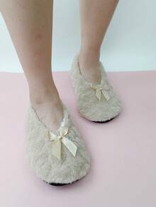 Women's Thick Non-Slip Warm Soft Bottom Indoor Floor Leg Warmers, Suitable For Early Childhood Education, Yoga, With Bow Decor, Autumn/Winter