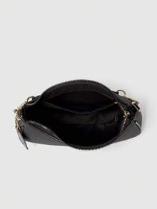 新款时尚经典百搭字母图案装饰设计纯色PU防水面料单肩包月牙包腋下包适合逛街，可斜挎。带樱桃吊坠装饰，夏日新月包，海边度假，开学季，女士钱包。 - 黑色 - 查看 6