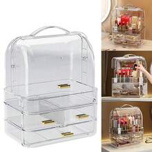 NetHong Cosmetics Storage Box With Lid And Handle Large Makeup Organizer Box Drawers For Skincare Display Cases Countertop, Bathroom - Transparent (Type B) - View 6