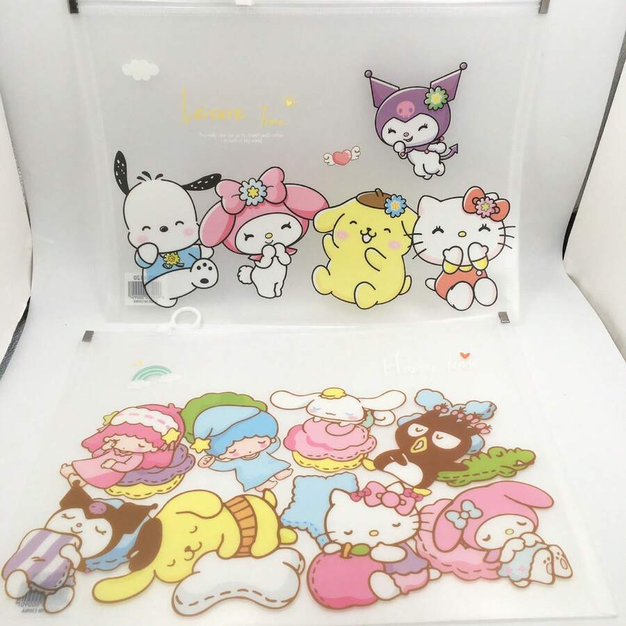 Sanrio 4 buc Sanrio Cartoon A4 Pungi pentru documente, Geantă din PVC cu închidere rapidă Hello Kitty, Kulomi, Dosar cu închidere cu nasture My Melody, Geantă de papetărie, Organizator de documente, Geantă transparentă cu fermoar, Depozitare hârtie de examen, Cadouri, Rechizite de birou, Cadouri mici pentru întoarcerea la școală, Potrivite pentru sezonul școlar