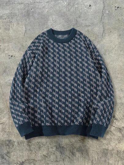 ANDREILEE Autumn/Winter European And American New Style Men's Casual Retro Unisex Jacquard Crew Neck Long Sleeve Lightweight Knit Sweater Top