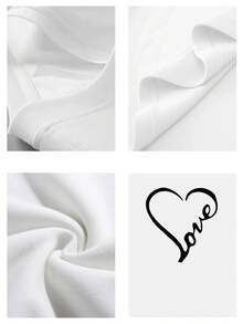 Camiseta Tops casuales de mujer con estampado corazón y love 220 g de algodón puro grueso y cómodo - Blanco - Ver 4