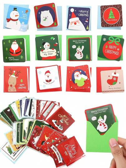 20pcs Mini Christmas Cards & Envelopes, Merry Christmas Assorted Greeting Cards Blank Note Cards Xmas Cards, Ideal For Gift Box Decoration, Winter Holiday Christmas Party Favor Supplies