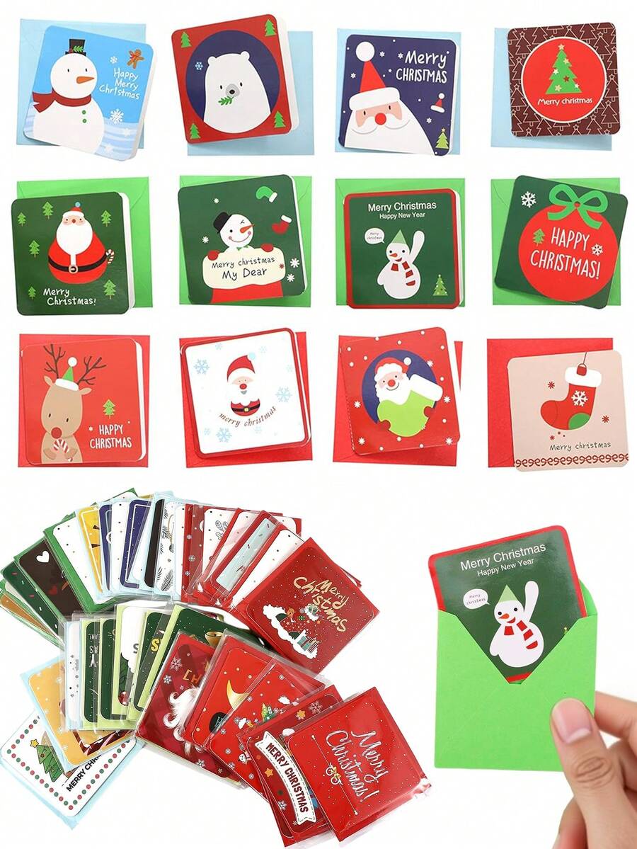 20pcs Mini Christmas Cards & Envelopes, Merry Christmas Assorted Greeting Cards Blank Note Cards Xmas Cards, Ideal For Gift Box Decoration, Winter Holiday Christmas Party Favor Supplies