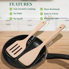 FG-Soup Spoons3cs Wooden Las, 12inch Long Handle Flat La Set Nonstick Ans, Multiuse Wooden Soons O, Wood O Utensil Frying, Fliing, Scing, And Rningdinnerware Gold Spoon