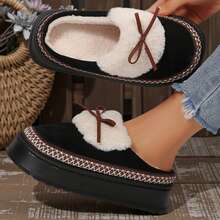 Womens Slippers Winter - Thick Flat Suede Shearling Shoes: Warm & Comfy Snow Shoes With Thick Soles, Short Boots Casual For Women - 黑色1 - 查看 9