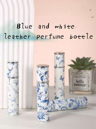 1 herbruikbare parfumfles van 10 ml, Valentijnsdagcadeau, draagbare Chinese stijl blauw en wit porselein glazen bedrukte parfumfles, luxe en compact, kan parfum, vochtinbrengende crème en nevel bevatten, handig voor op reis