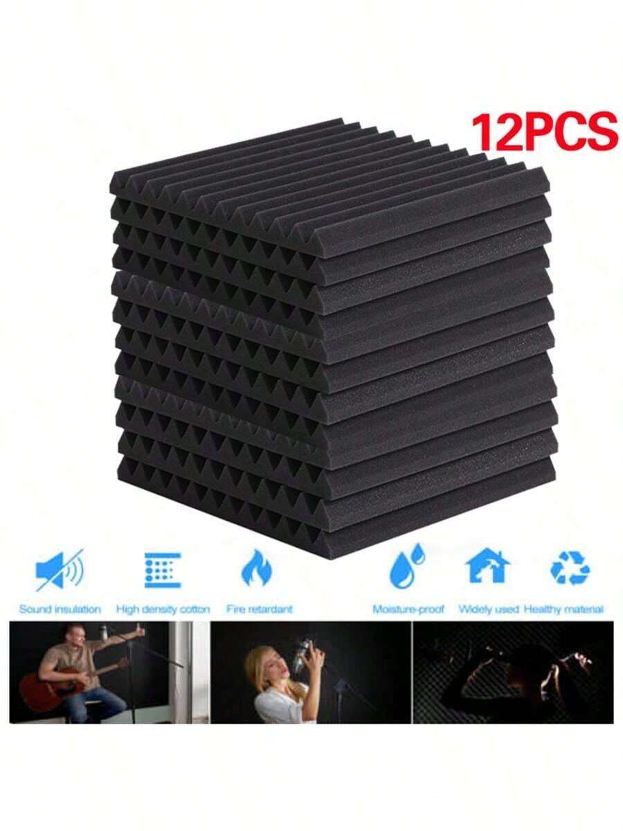 12pcs Acoustic Wall Panel Tiles Studio Sound Proofing Insulation Foam Thick Pad - Black - View 1