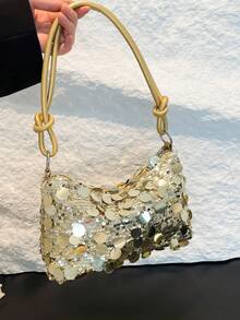 1pc Gold-Tone Glittery Crescent Moon Shape PVC Shoulder Bag For Women , Gold Bag - Gold - View 7