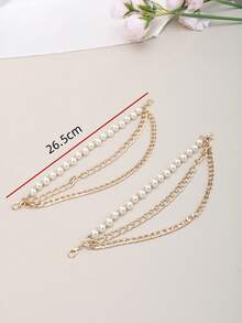 2pcs Detachable DIY Boot Decorations, Fashionable Rock Style 3-Layer Large Faux Pearl Chain Decor, Cool Accessories Chain For DIY Decoration, Party Outfit, Unisex Boots Accessories - Gold - View 7