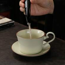 yuanhetang Juego de taza y platillo de café de cerámica de alta gama, taza de café de cerámica de horno Ru estilo nórdico, taza de té de cerámica premium, caja de regalo para inauguración de casa, se puede imprimir logotipo, taza premium