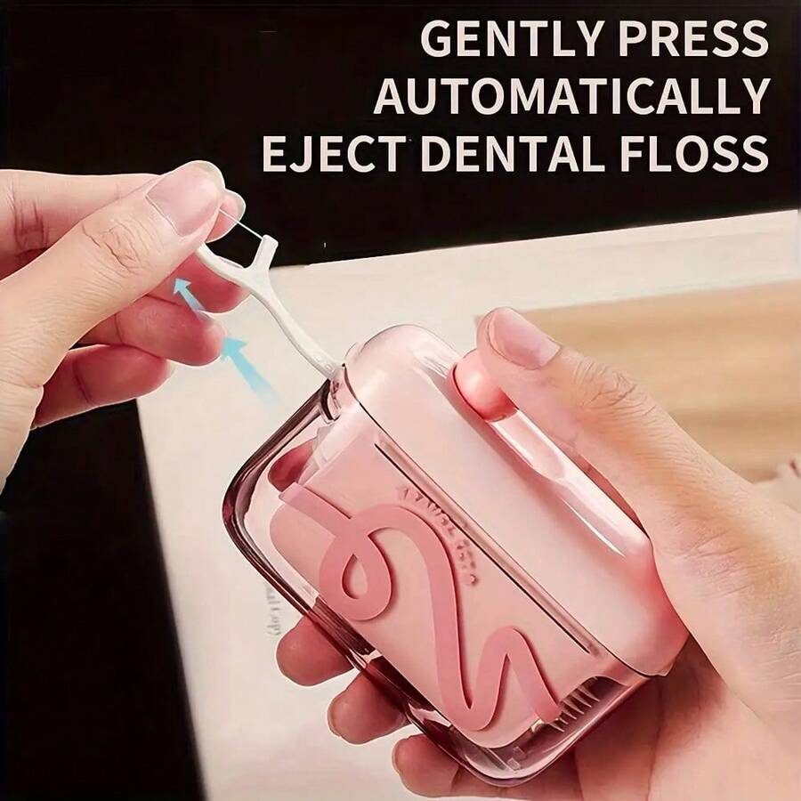 Automatic Pop-Up Dental Floss Holder (Portable) - High-Quality Home Toothpicks & Floss, Ultra-Fine Floss Pick Storage Box, Oral Care Cleaning & Breath Freshening, Pocket/Bag-Fit For Travel - Pink - View 1