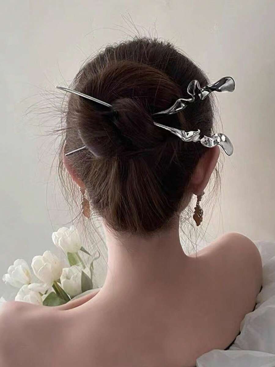 3pcs/1pc Metallic Hair Clip, Minimalist Geometric Line Design, New Chinese Style Retro Hair Accessory For Women, Bun Extension, Hair Bun Maker, Bun Hair Piece, Hair Styling Pins, Pins For Hair, Bobby Pins