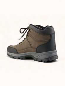 Men's Classic Work Boots, High-Top Lace-Up Non-Slip Hiking Boots - Brown - View 3