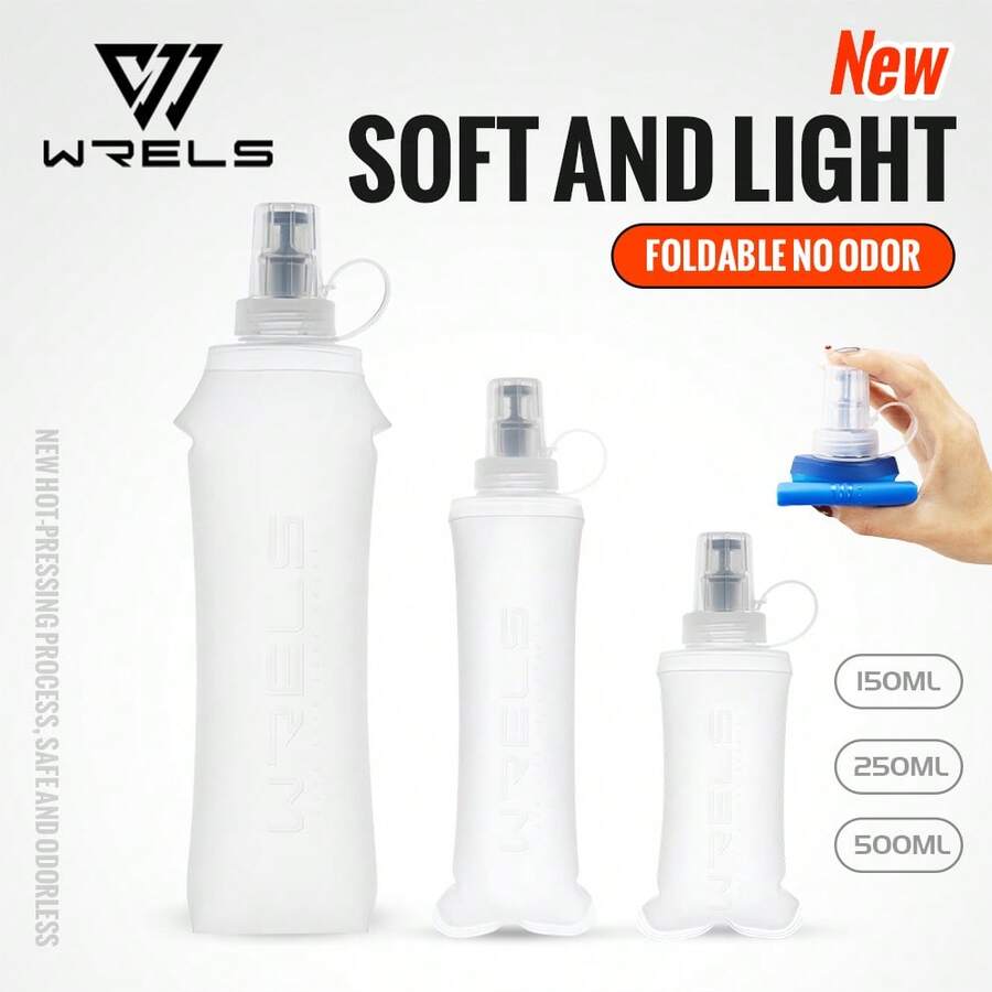 WRELS 1个150/250/500毫升升级版无异味TPU可折叠软硅胶吸嘴水瓶，适用于骑行、露营、徒步旅行、跑步等活动。