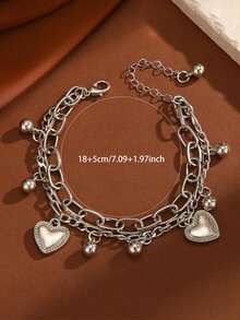 1pc Heart-Shaped Ball Pendant Chain Metal Alloy Bracelet, New Arrival