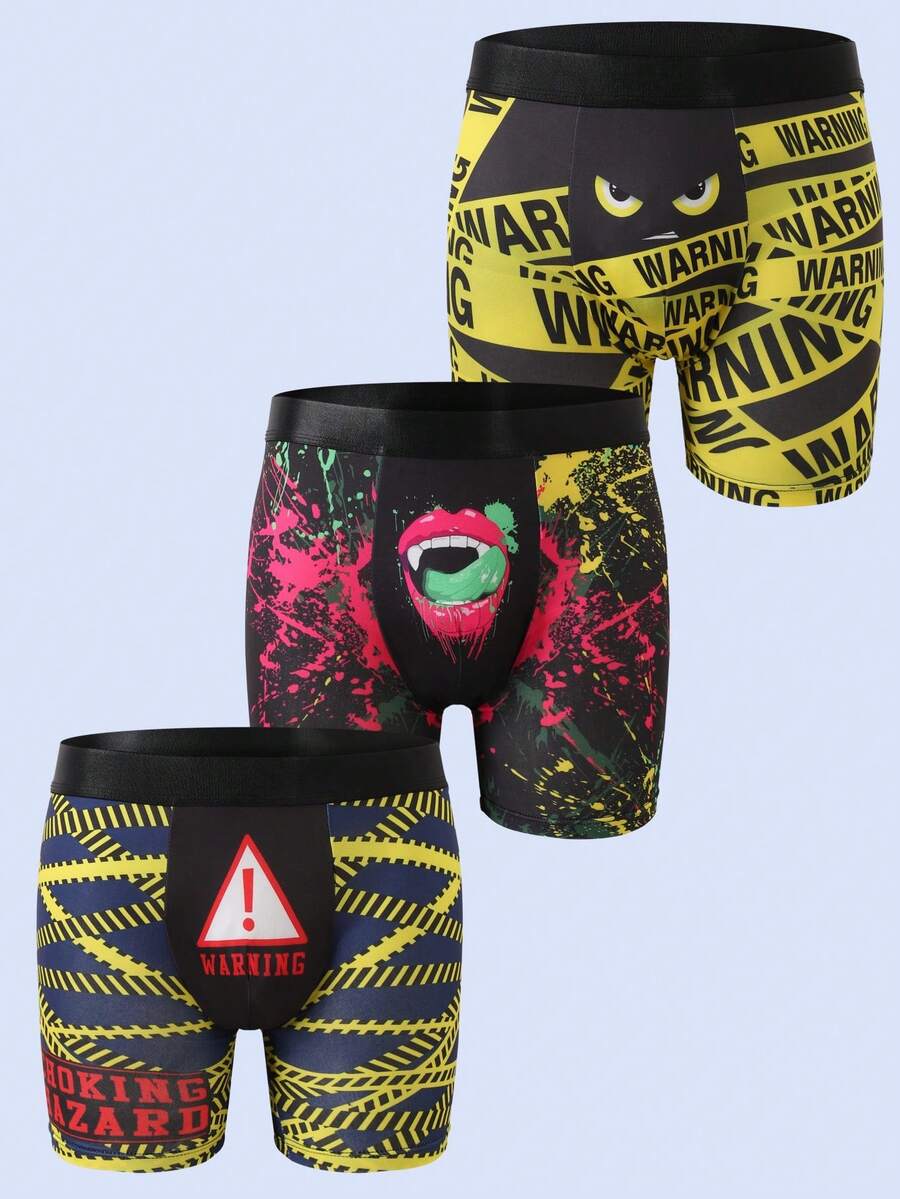 3pcs/Pack Men's Underwear, Funny Lip Print Briefs Suitable For Wedding, & Comfortable Men's Boxer Briefs, Sports Boxing Men's Boxer Shorts, Gift For Boyfriend