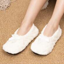 女士加厚防滑保暖软底室内地板腿套，适合幼儿教育、瑜伽，带蝴蝶结，秋冬 - 米色 - 查看 10