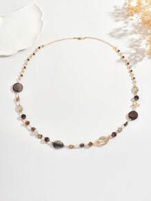 1 chiếc vòng cổ dài đính hạt hình giọt nước phong cách Bohemian cổ điển đa năng dành cho nữ, thích hợp mặc đi tiệc và dự tiệc mùa thu/đông - Màu nâu - Xem 11